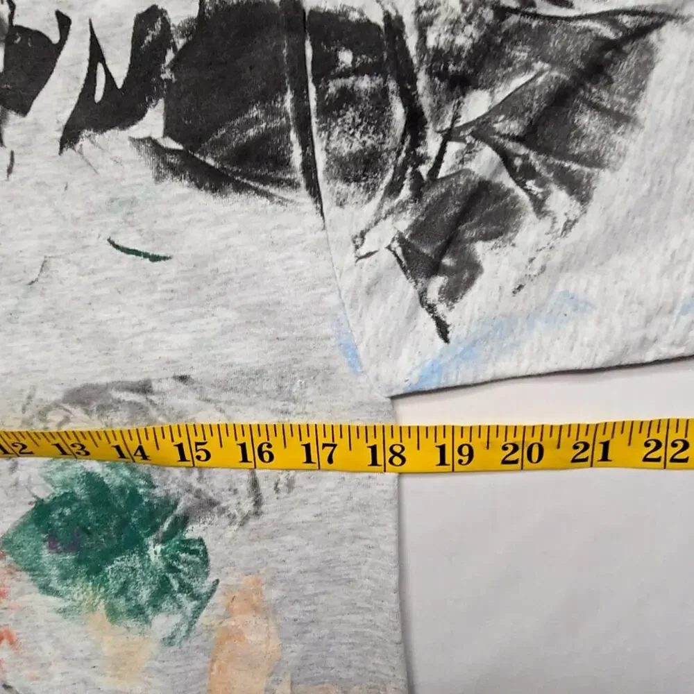 Vintage Abstract Art Tee Graphic Test Print Jerzees 90s Youth Large Gray T-Shirt